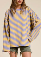 Load image into Gallery viewer, Lavender Striped Terry Oversized Long Sleeve Top
