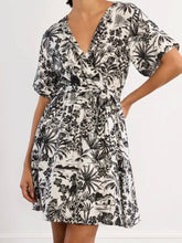 Load image into Gallery viewer, Tropical Print Wrap Dress