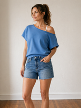 Load image into Gallery viewer, Off Duty One Shoulder Lounge Top | Aqua