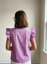 Load image into Gallery viewer, Lilac Flutter Sleeve Pintuck Cotton Blouse