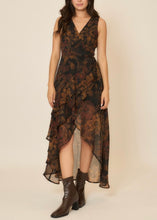 Load image into Gallery viewer, Sleeveless Floral Wrap High-Low Midi Dress