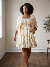 Load image into Gallery viewer, Extended Cream Ruffled Placket Ribbed Knit Cardigan