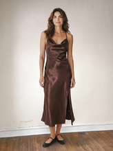 Load image into Gallery viewer, The Wardrobe Hero Satin Slip Dress | Chocolate