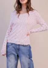 Load image into Gallery viewer, Pink + Pink Floral Printed Lettuce Hem Fitted Knit Top