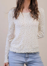 Load image into Gallery viewer, Pink + White Floral Printed Lettuce Hem Fitted Knit Top
