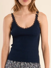 Load image into Gallery viewer, Lace Trim Ribbed Tank | Navy