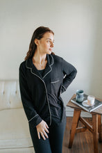 Load image into Gallery viewer, Extended Solid Pajama Set with White Piping | Black