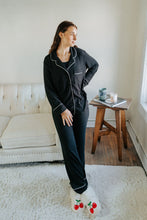 Load image into Gallery viewer, Extended Solid Pajama Set with White Piping | Black