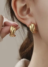 Load image into Gallery viewer, 18K Stainless Steel Double Cross Huggie Earrings