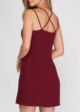 Load image into Gallery viewer, Wine Double Strap Woven Mini Dress