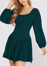 Load image into Gallery viewer, Long Sleeve Square Neck Flounce Dress