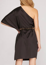 Load image into Gallery viewer, One Shoulder Satin Dolman Sleeve Dress