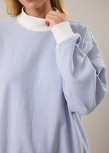 Load image into Gallery viewer, Mock Neck Stripe Sweatshirt Top – Blue and Creme