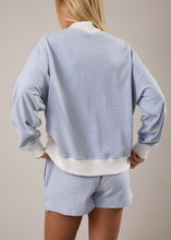 Load image into Gallery viewer, Mock Neck Stripe Sweatshirt Top – Blue and Creme