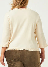 Load image into Gallery viewer, Extended Cream Ruffled Placket Ribbed Knit Cardigan