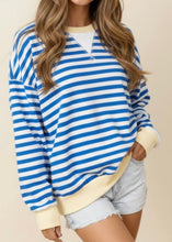 Load image into Gallery viewer, Extended Contrast Trim Striped Sweatshirt