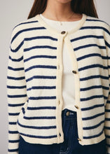 Load image into Gallery viewer, Ivory and Navy Stripe Cardigan