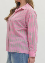 Load image into Gallery viewer, Pink Extended Size Classic Stripe Button-Down Shirt
