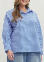 Load image into Gallery viewer, Blue Extended Size Classic Stripe Button-Down Shirt