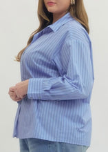 Load image into Gallery viewer, Blue Extended Size Classic Stripe Button-Down Shirt