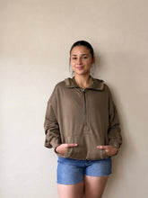 Load image into Gallery viewer, Weekend Getaway Terry Half Zip Hoodie | Olive