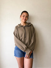 Load image into Gallery viewer, Weekend Getaway Terry Half Zip Hoodie | Olive