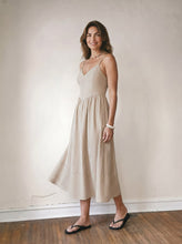 Load image into Gallery viewer, Boardwalk Stripe Basque Midi Dress | Brown