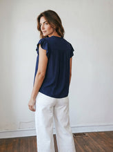 Load image into Gallery viewer, Ruffled Henley Blouse | Navy Blue