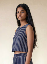 Load image into Gallery viewer, Coastal Lines Linen Blend Crop Top