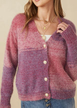 Load image into Gallery viewer, Person wearing a pink and purple cardigan with a neutral background