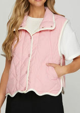 Load image into Gallery viewer, Scalloped hem quilted vest pink and white with white background