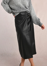Load image into Gallery viewer, Person wearing a black leather skirt and gray sweater on a plain background
