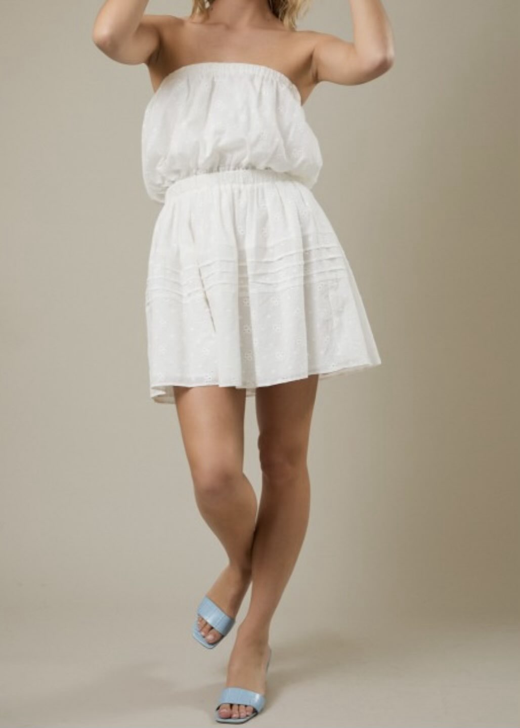 Strapless Pintuck Eyelet Dress M