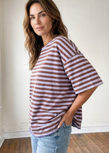 Load image into Gallery viewer, Weekend Stripe Relaxed Tee | Chocolate