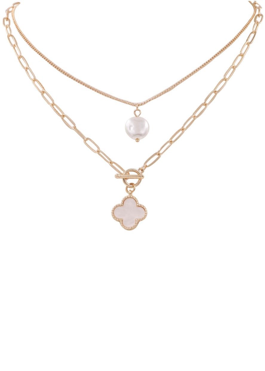 Layered Quatrefoil 2-Piece Necklace Set with Pearl