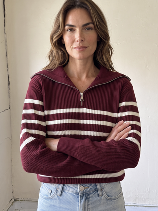 First Mate Quarter Zip | Burgundy/Cream