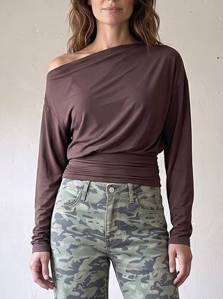 Avery Draped Waist Top | Brown