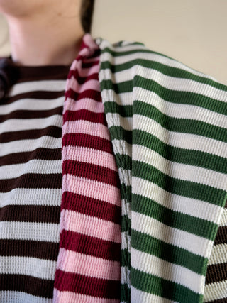 Waffle Knit Striped Top | Burgundy/Pink