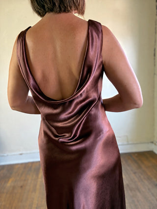 Midnight Cowl Back Satin Maxi Dress | Bronze
