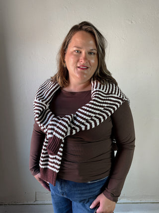 Extended Size Everyday Ease Boat Neck Knit Top | Brown