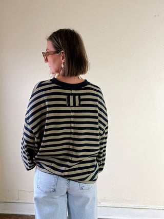 Striped French Terry Top | Olive/Navy