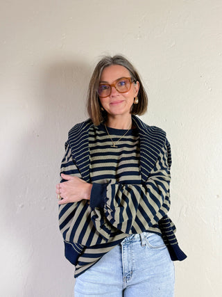 Striped French Terry Top | Olive/Navy