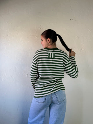 Waffle Knit Striped Top | Olive/Cream