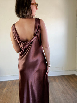 Midnight Cowl Back Satin Maxi Dress | Bronze