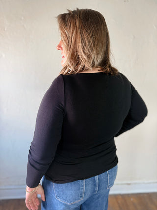Extended Size Everyday Ease Boat Neck Knit Top | Black