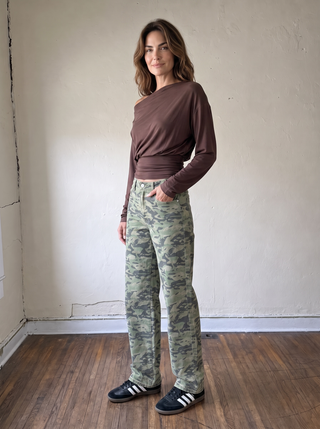 Avery Draped Waist Top | Brown