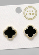 Load image into Gallery viewer, Gold Dipped CZ Trim Quatrefoil Earrings
