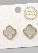 Load image into Gallery viewer, Gold Dipped CZ Trim Quatrefoil Earrings
