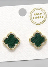 Load image into Gallery viewer, Gold Dipped CZ Trim Quatrefoil Earrings
