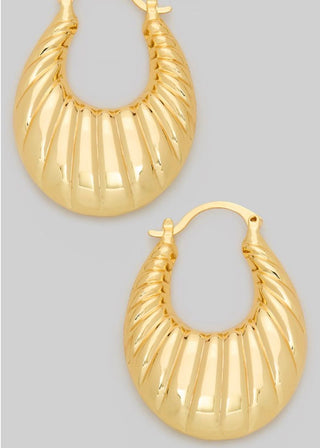 18K Gold Dipped Textured Crescent Hoop Earrings